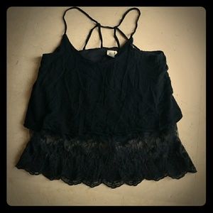 Black crop top with fun lace detail at the bottom